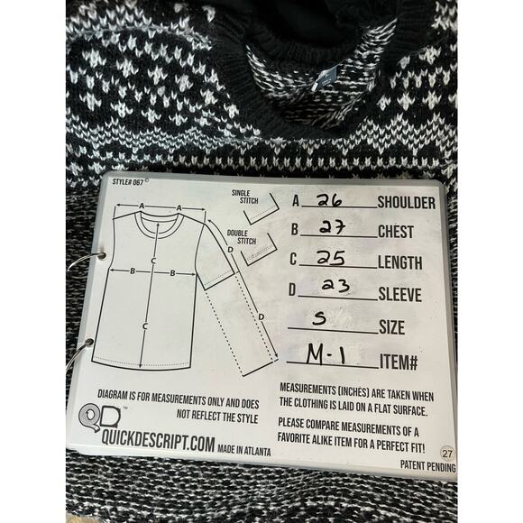 old navy women black white knit cotton jacquard sweater sz small crew neck - Picture 5 of 6